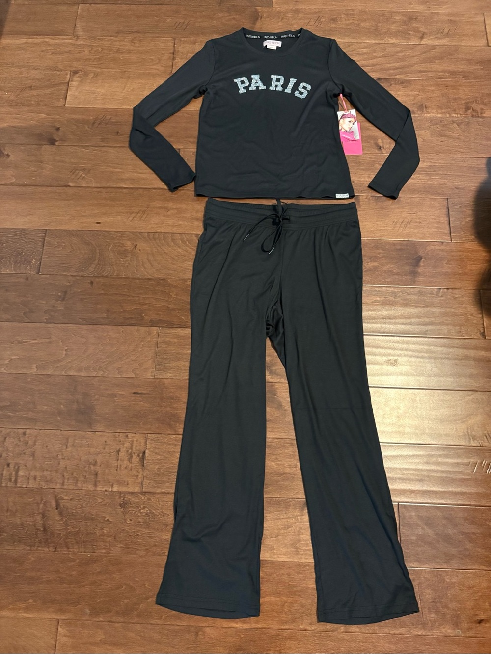 Black 'PARIS' Lounge Set - Long Sleeve Top & Drawstring Pants by Paris Hilton